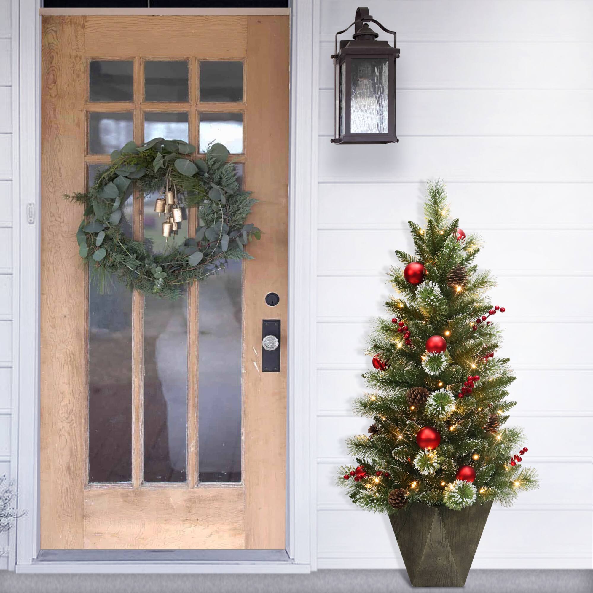 4ft. Pre-Lit Artificial Potted Adorned Christmas Tree, Warm White LED Lights